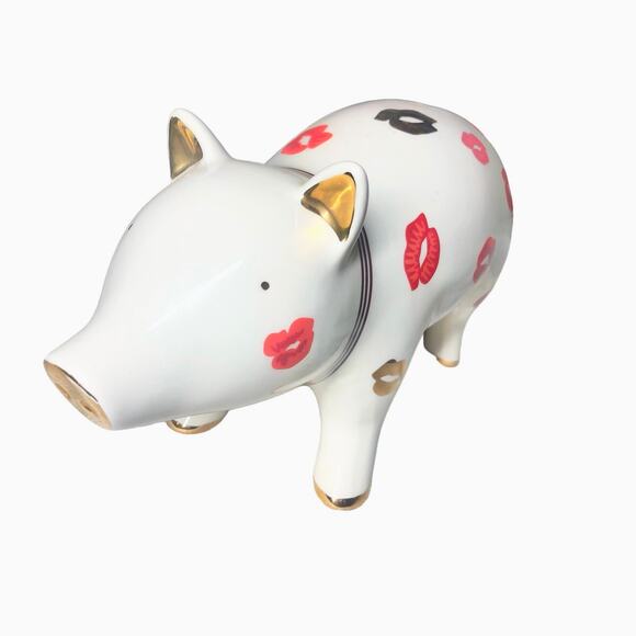 Henri Bendel “Pucker Up” Discontinued Lipstick Kisses Porcelain Piggy Bank - Picture 2 of 12